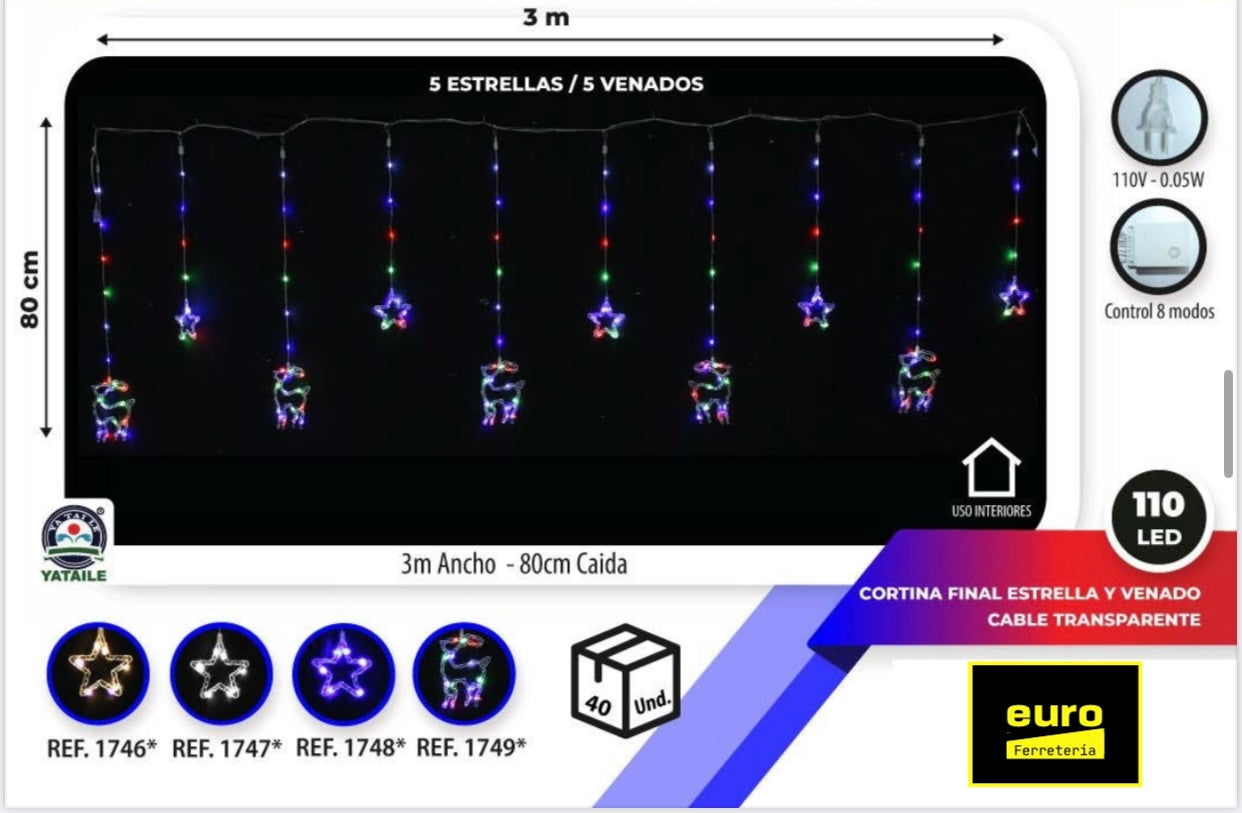 Luces navideñas, cortinas con figuras