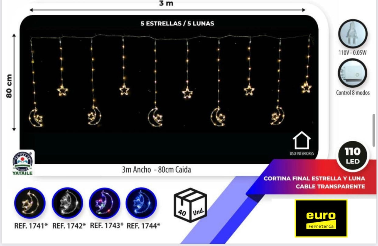 Luces navideñas, cortinas con figuras
