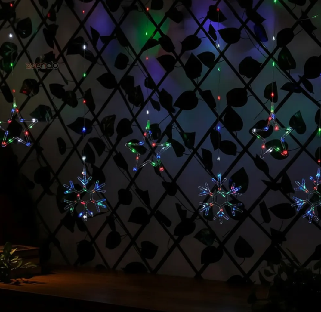 Cortina De Luces Estrella Y Copos Luces