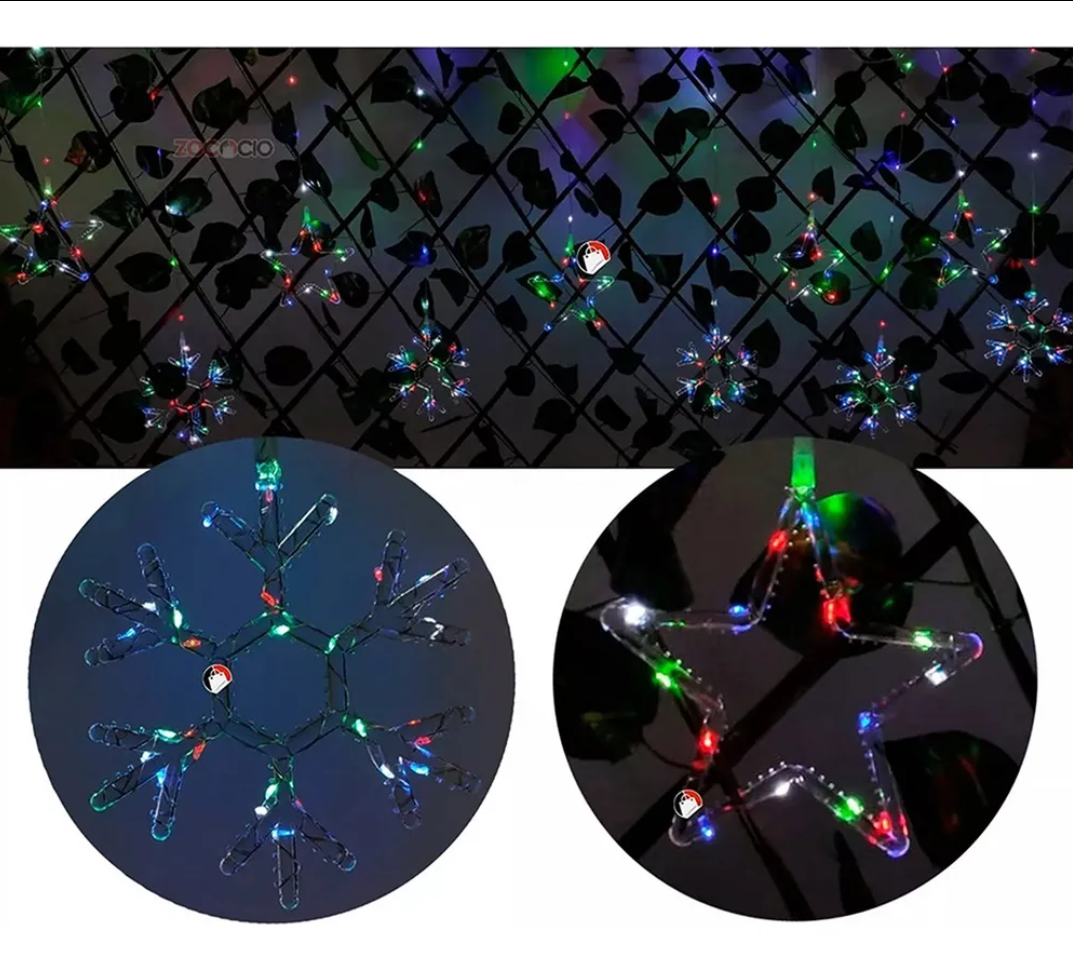 Cortina De Luces Estrella Y Copos Luces
