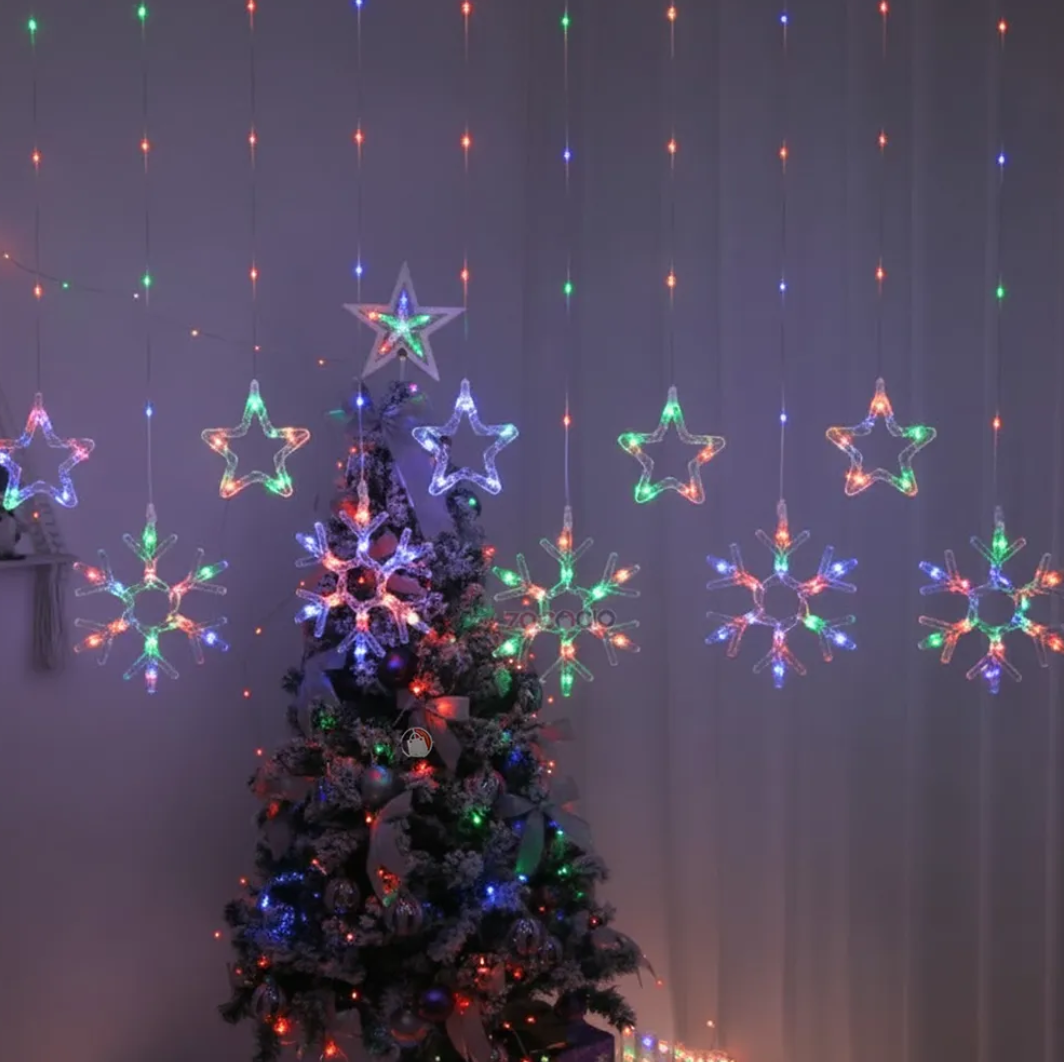 Cortina De Luces Estrella Y Copos Luces
