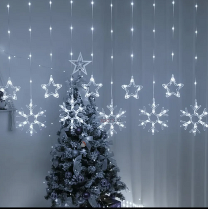 Cortina De Luces Estrella Y Copos Luces
