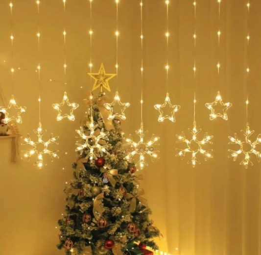 Cortina De Luces Estrella Y Copos Luces