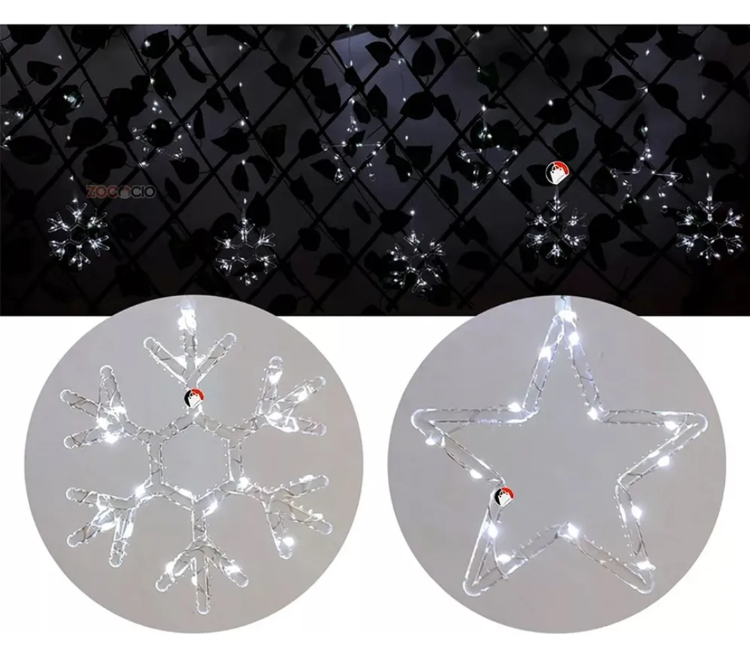 Cortina De Luces Estrella Y Copos Luces